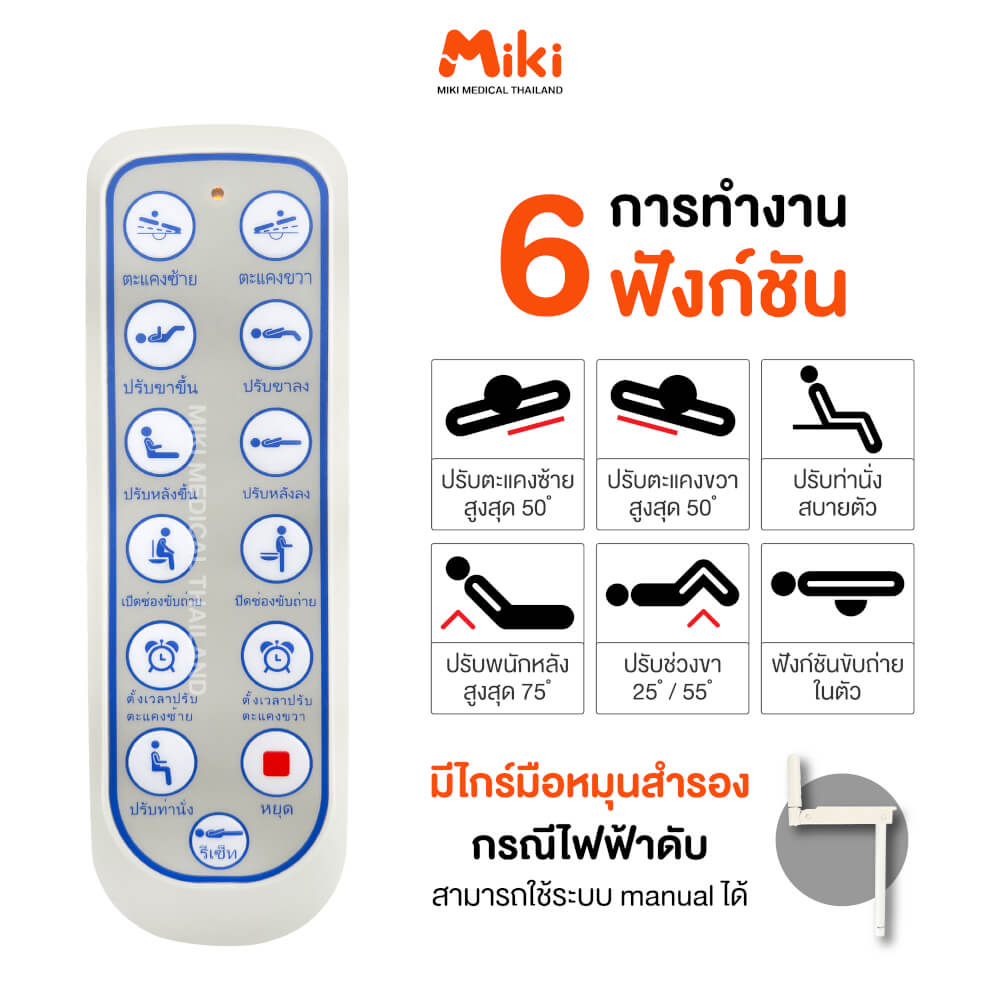 เตียงผู้ป่วยไฟฟ้า MIKI THAILAND JD-H02 4 ไกร์ พร้อมฟูกที่นอน